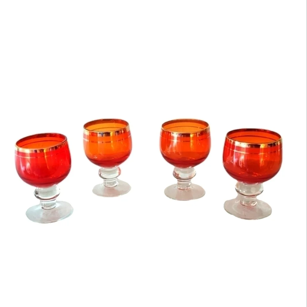 4 mini red goblets, retro barware vibe